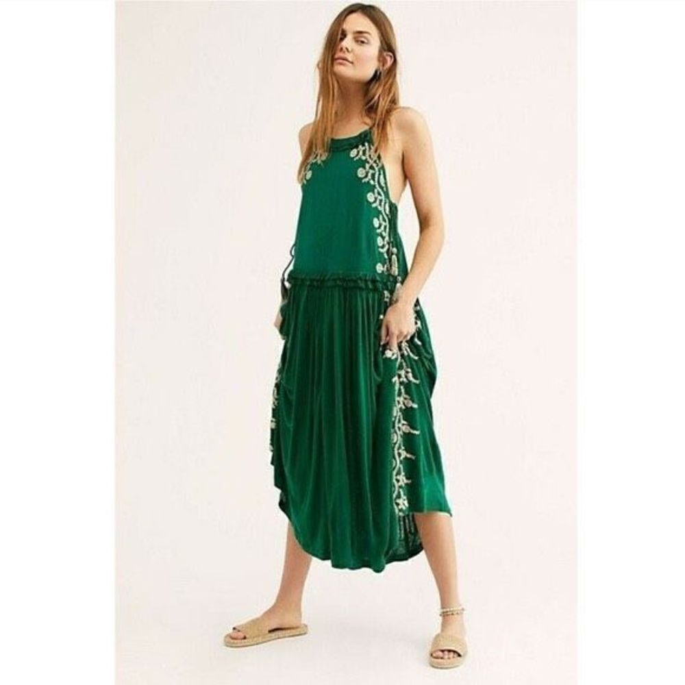 Free people - green embroidered dress size XSmall